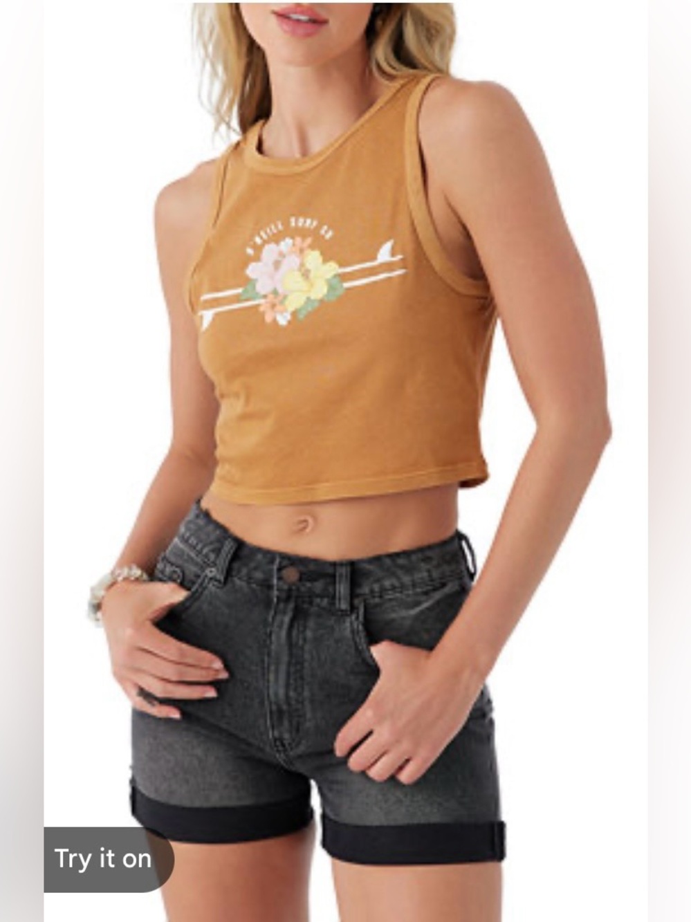 🆕 O'Neill Juniors' Tropical Surf Cropped Tank Top. Size XXL. NWT